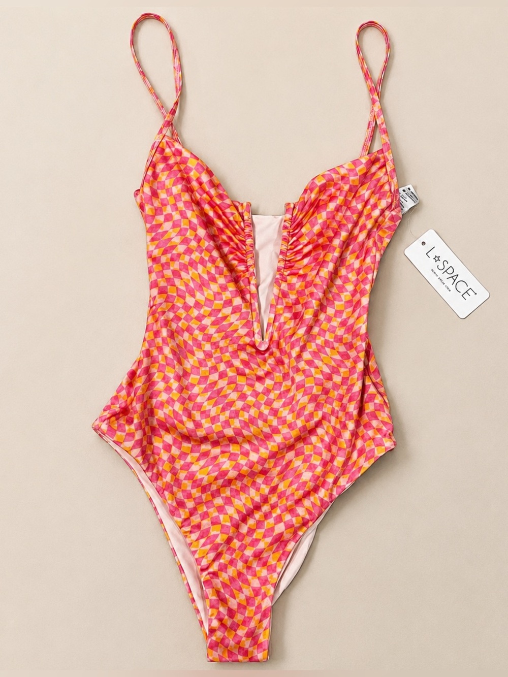 L*Space Roxanne Bitsy One Piece‎ Swimsuit NWT XS Pink Orange Geometric Print